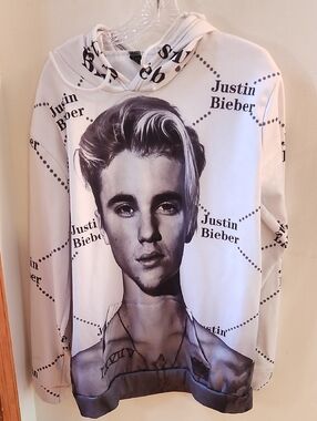 Justin Bieber White and Black Photo Print Hoodie